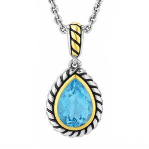 💧 Effy Blue Topaz Pear Pendant Necklace – Sterling Silver & 18K Yellow Gold